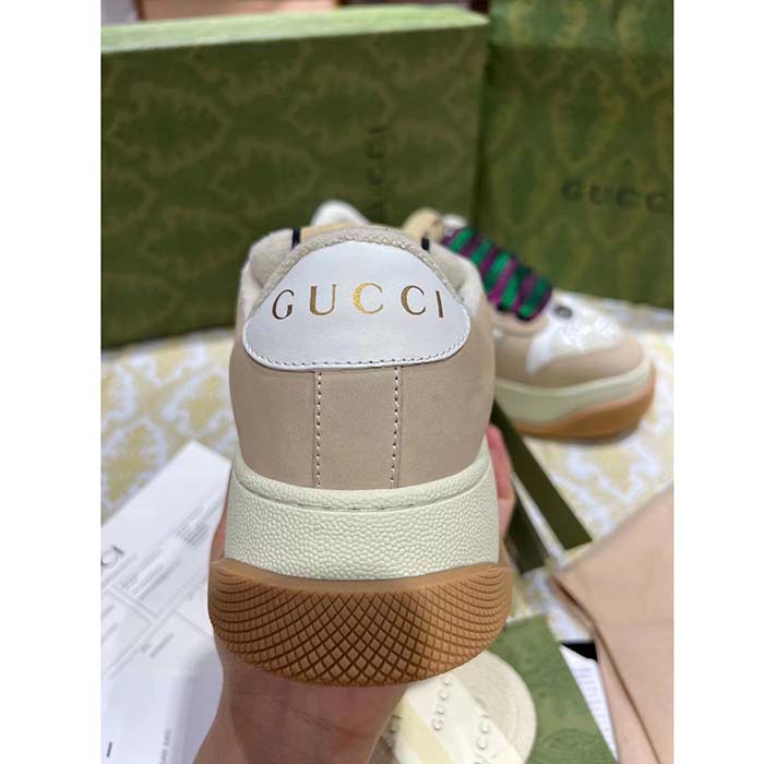 G*u*i unisex screener sneaker white gg lamé canvas chunky laces 4.8 cm heel