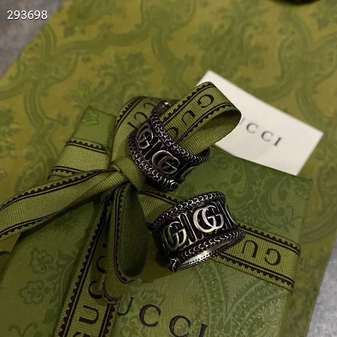 G*u*i unisex silver ring double g bi-color 925 sterling silver textured snake-shaped trim