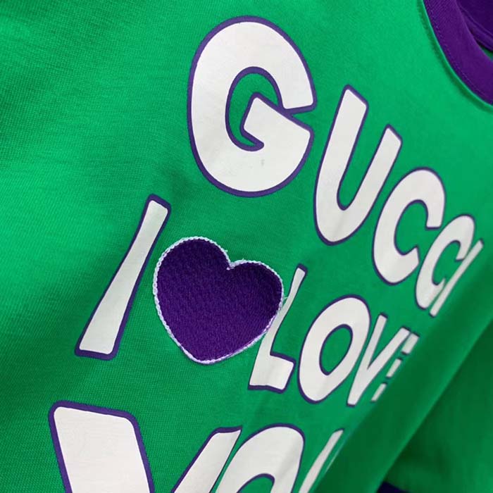 G*u*i men gg cotton jersey cropped t-shirt green medium heart patch crewneck short sleeves