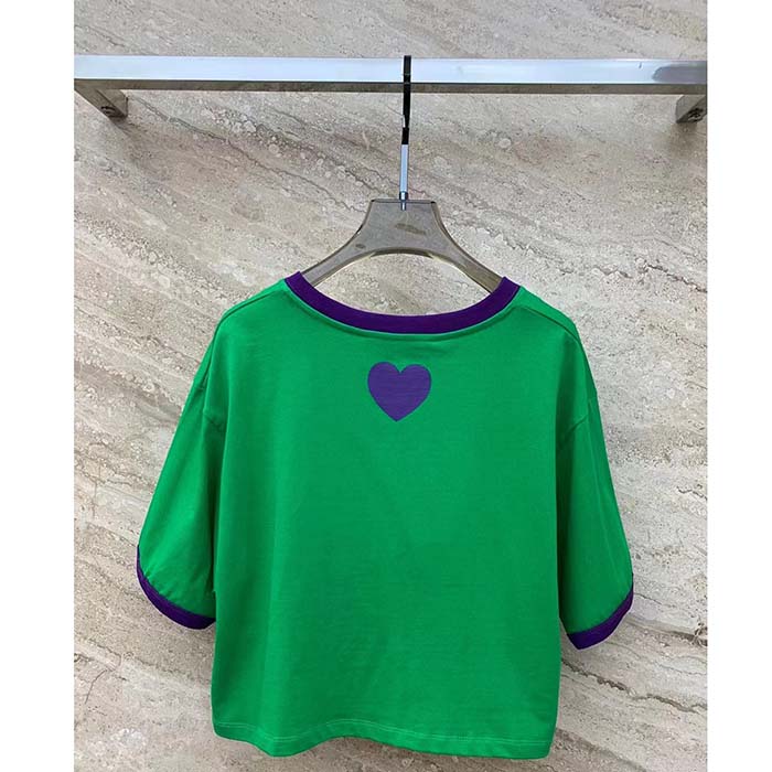 G*u*i men gg cotton jersey cropped t-shirt green medium heart patch crewneck short sleeves