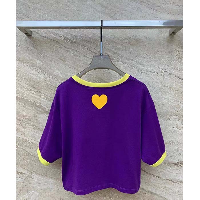 G*u*i women gg cotton jersey cropped t-shirt violet medium heart patch crewneck short sleeves