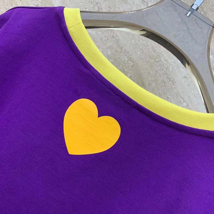 G*u*i women gg cotton jersey cropped t-shirt violet medium heart patch crewneck short sleeves