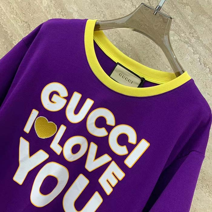 G*u*i women gg cotton jersey cropped t-shirt violet medium heart patch crewneck short sleeves