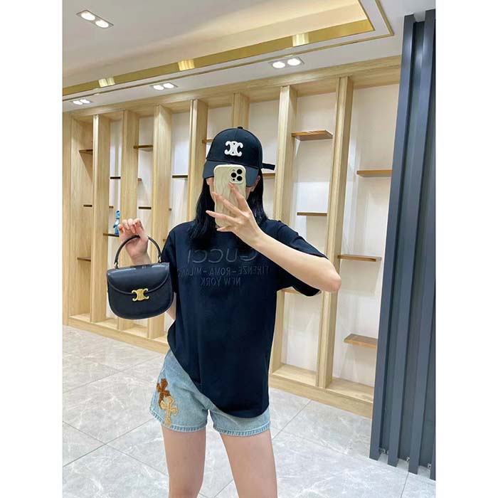 G*u*i women gg cotton jersey t-shirt black heavy cities embroidery crewneck short sleeves oversize fit