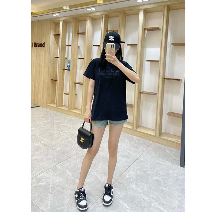 G*u*i women gg cotton jersey t-shirt black heavy cities embroidery crewneck short sleeves oversize fit