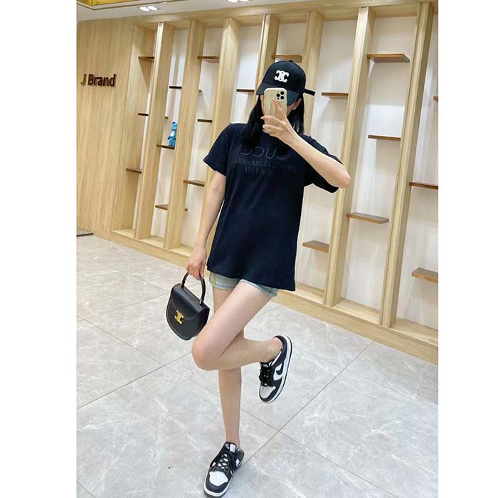 G*u*i women gg cotton jersey t-shirt black heavy cities embroidery crewneck short sleeves oversize fit