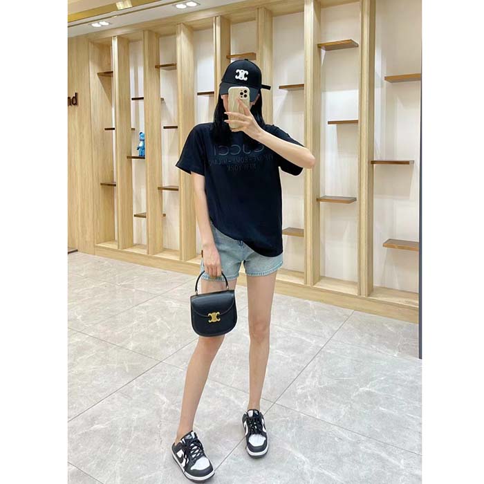 G*u*i women gg cotton jersey t-shirt black heavy cities embroidery crewneck short sleeves oversize fit