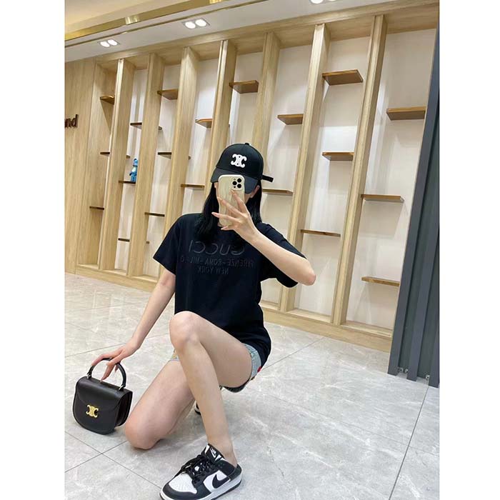 G*u*i women gg cotton jersey t-shirt black heavy cities embroidery crewneck short sleeves oversize fit