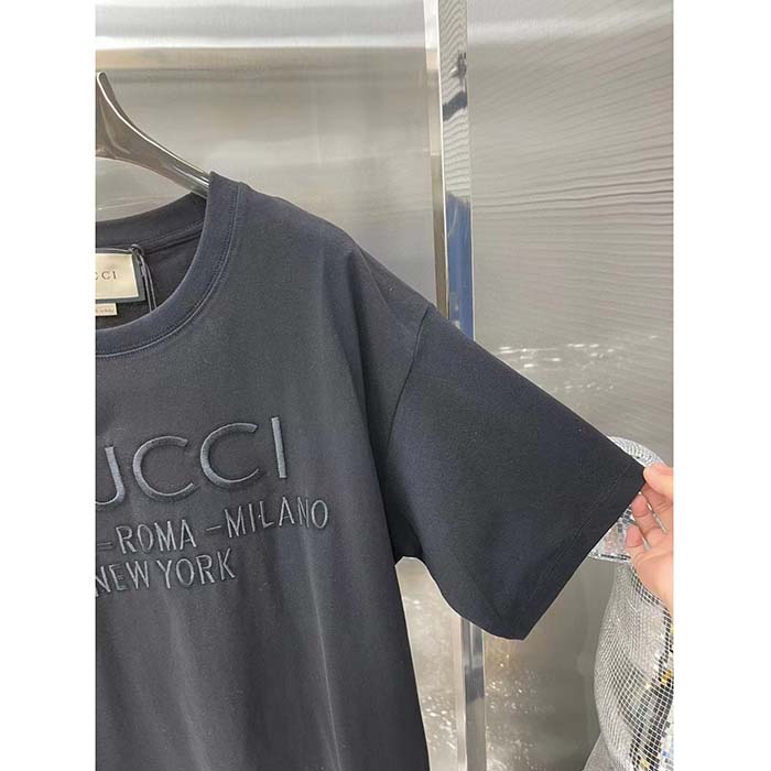 G*u*i men gg cotton jersey t-shirt black heavy cities embroidery crewneck short sleeves oversize fit