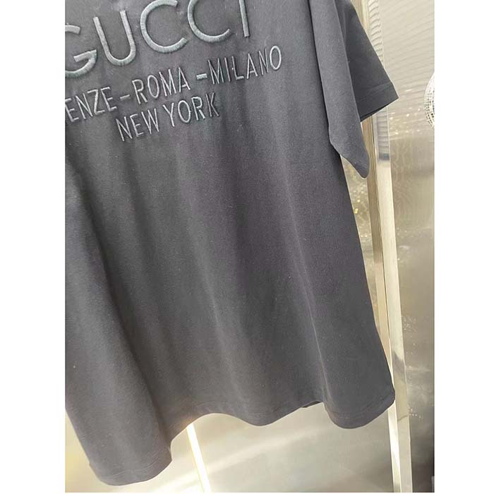 G*u*i men gg cotton jersey t-shirt black heavy cities embroidery crewneck short sleeves oversize fit