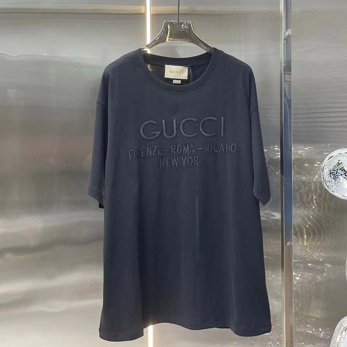 G*u*i men gg cotton jersey t-shirt black heavy cities embroidery crewneck short sleeves oversize fit