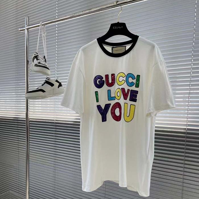 G*u*i women gg cotton jersey t-shirt embroidery off white crewneck short sleeves