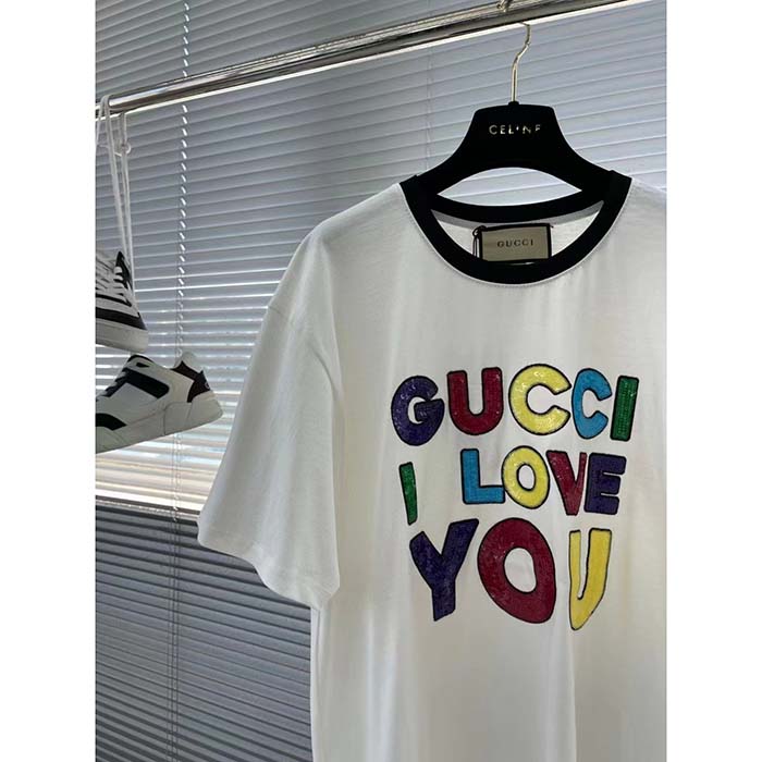 G*u*i women gg cotton jersey t-shirt embroidery off white crewneck short sleeves