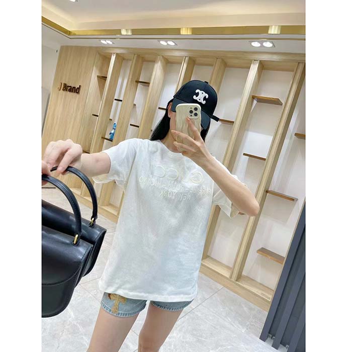 G*u*i women gg cotton jersey t-shirt off white heavy cities embroidery crewneck short sleeves oversize fit