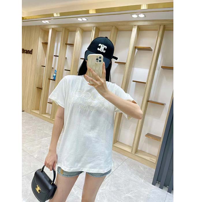 G*u*i women gg cotton jersey t-shirt off white heavy cities embroidery crewneck short sleeves oversize fit