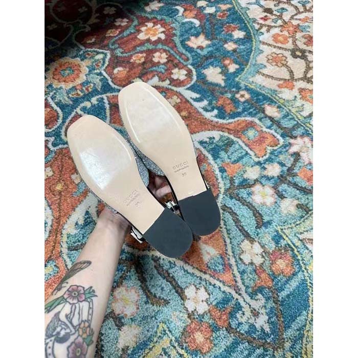 G*u*i women gg double g ballet flat black glitter leather square toe 1.5 cm heel