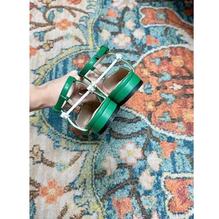 G*u*i women gg double g ballet flat light green leather square toe 1.5 cm heel