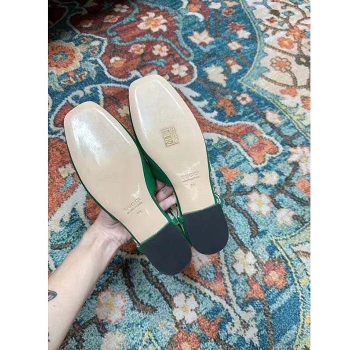 G*u*i women gg double g ballet flat light green leather square toe 1.5 cm heel