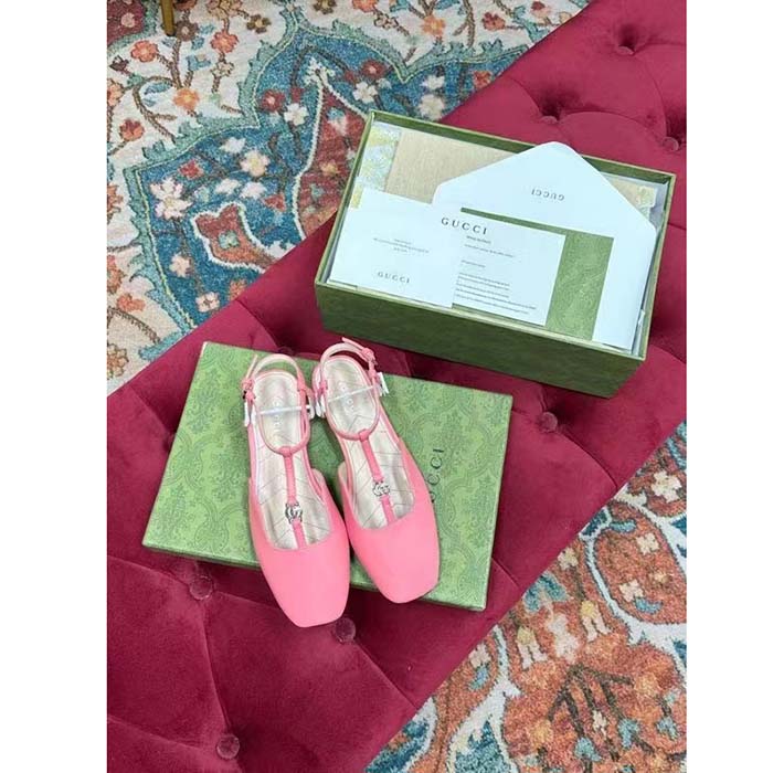 G*u*i women gg double g ballet flat pink leather square toe 1.5 cm heel