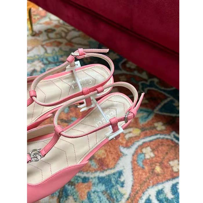 G*u*i women gg double g ballet flat pink leather square toe 1.5 cm heel
