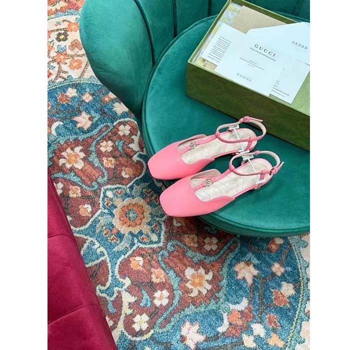 G*u*i women gg double g ballet flat pink leather square toe 1.5 cm heel