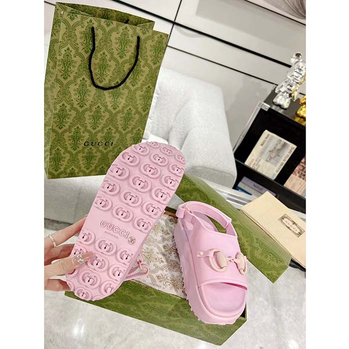 G*u*i women gg horsebit flatform sandal light pink rubber plastic horsebit