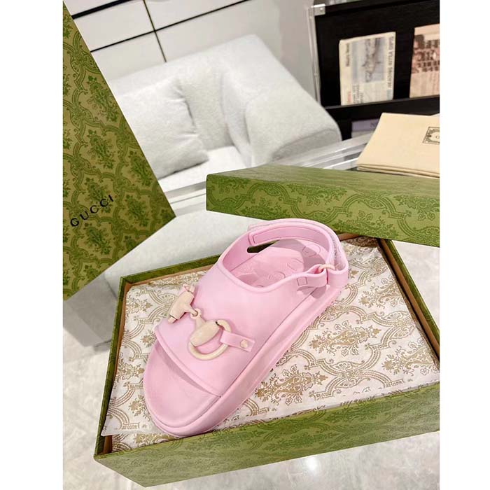 G*u*i women gg horsebit flatform sandal light pink rubber plastic horsebit
