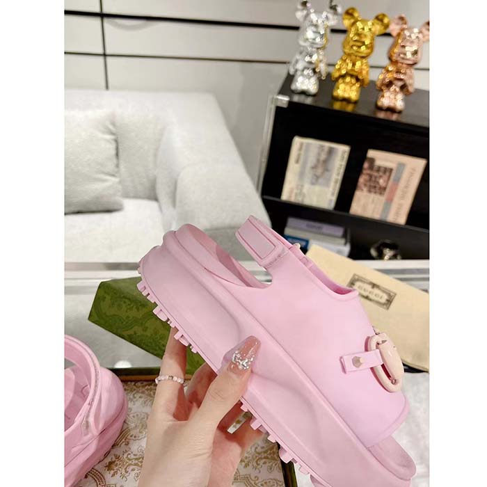 G*u*i women gg horsebit flatform sandal light pink rubber plastic horsebit