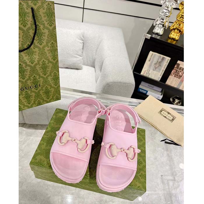 G*u*i women gg horsebit flatform sandal light pink rubber plastic horsebit