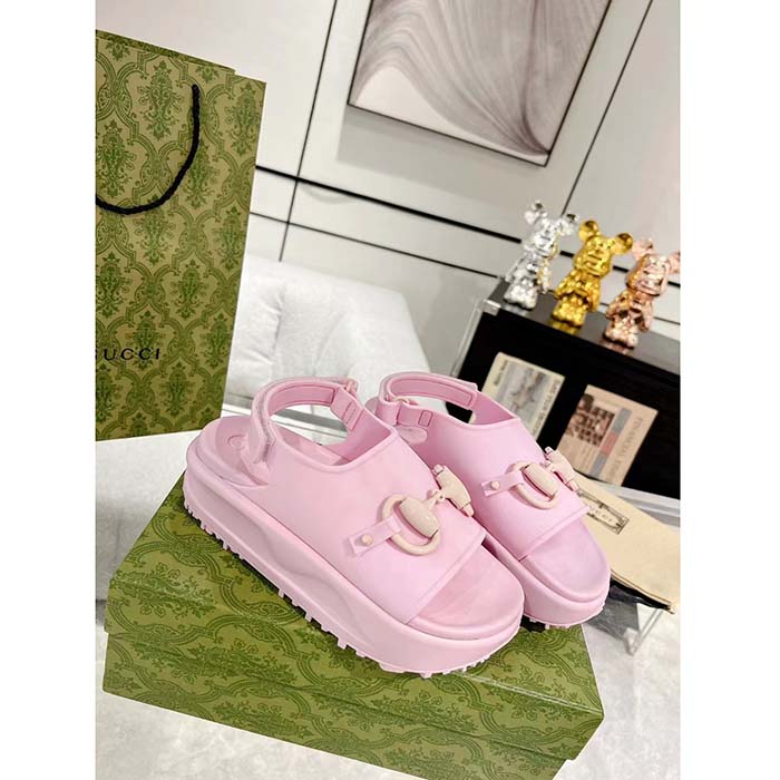 G*u*i women gg horsebit flatform sandal light pink rubber plastic horsebit