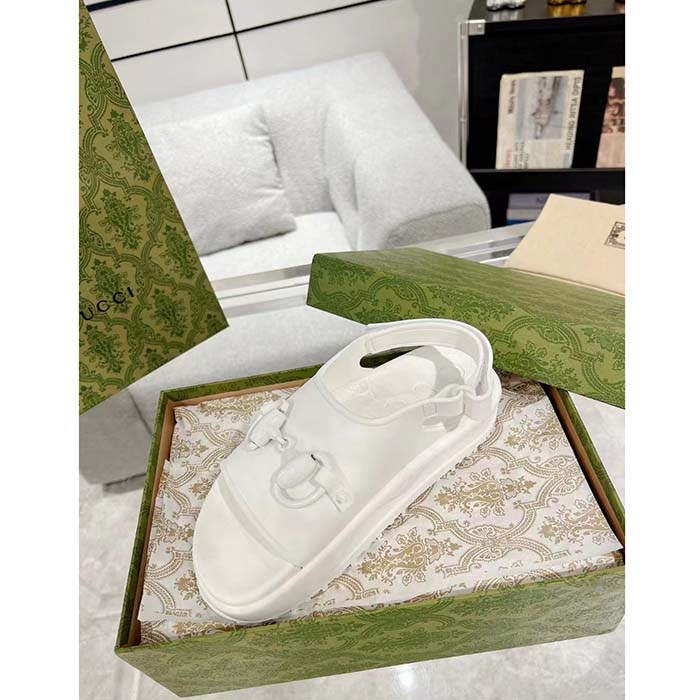G*u*i women gg horsebit flatform sandal white rubber plastic horsebit velcro strap closure