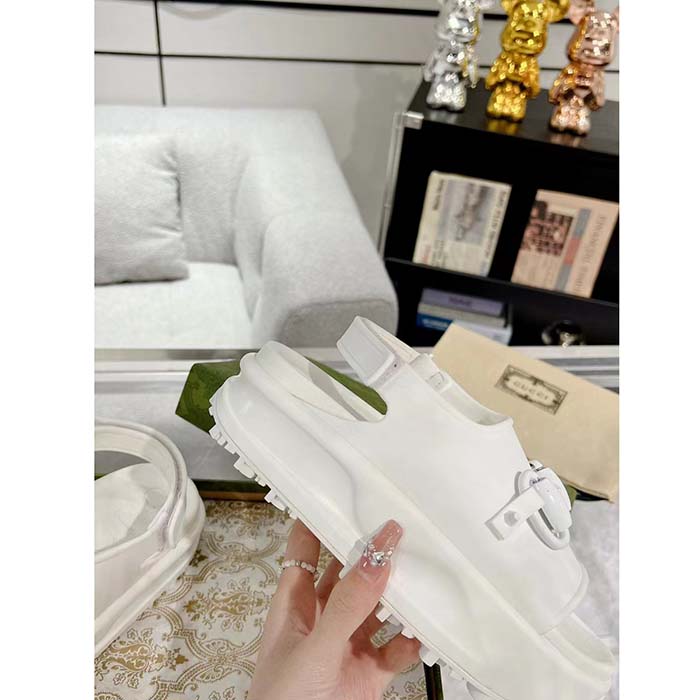 G*u*i women gg horsebit flatform sandal white rubber plastic horsebit velcro strap closure