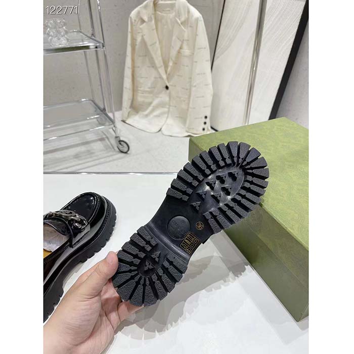 G*u*i women gg interlocking g lug sole loafer black leather rubber flat 1.5 cm heel