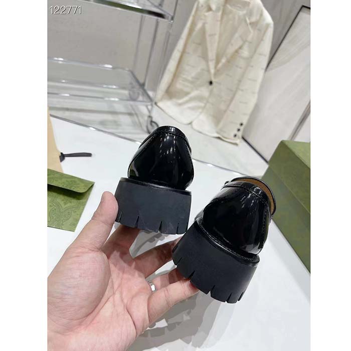 G*u*i women gg interlocking g lug sole loafer black leather rubber flat 1.5 cm heel