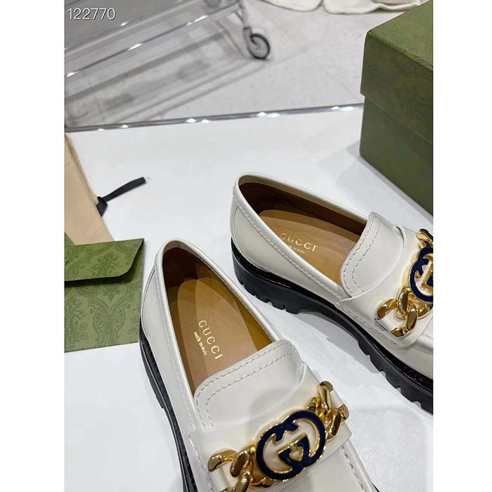 G*u*i women gg interlocking g lug sole loafer white leather rubber flat 1.5 cm heel