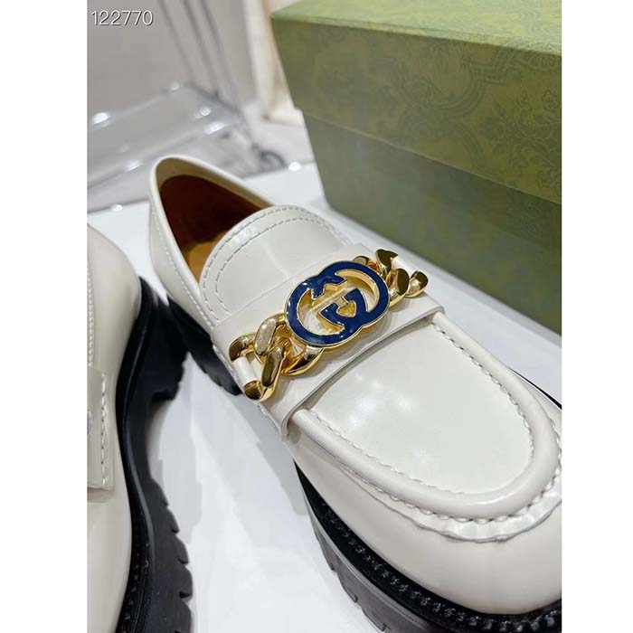 G*u*i women gg interlocking g lug sole loafer white leather rubber flat 1.5 cm heel