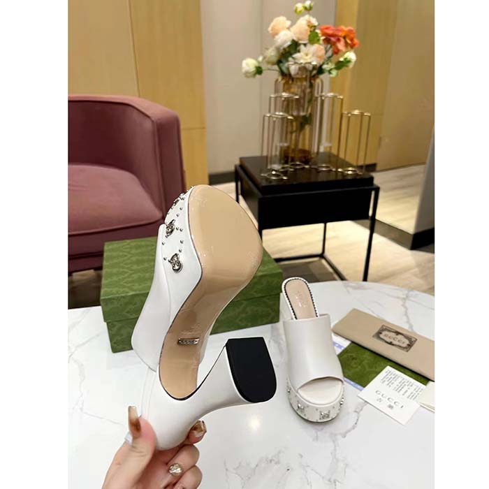 G*u*i women gg platform slide sandal off white leather spool high 11 cm heel