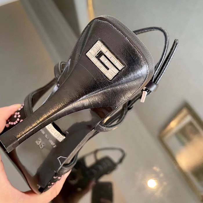 G*u*i women gg slingback pump black gg crystal mesh leather mid 7.6 cm heel