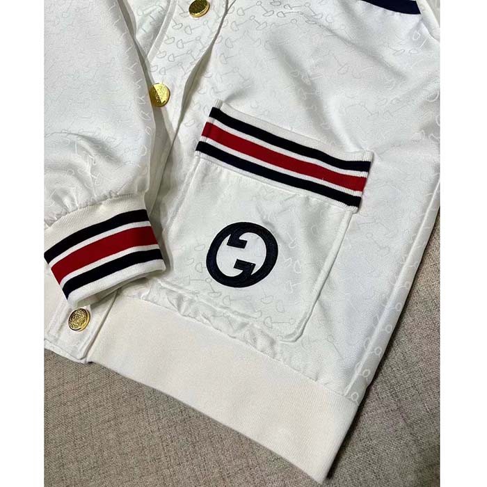 G*u*i men gg technical jersey cardigan web white v-neck dropped shoulder long sleeves