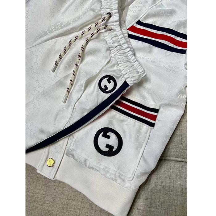 G*u*i men gg technical jersey cardigan web white v-neck dropped shoulder long sleeves