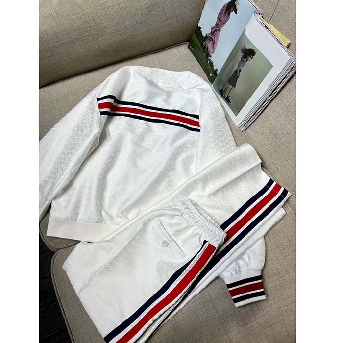 G*u*i men gg technical jersey cardigan web white v-neck dropped shoulder long sleeves