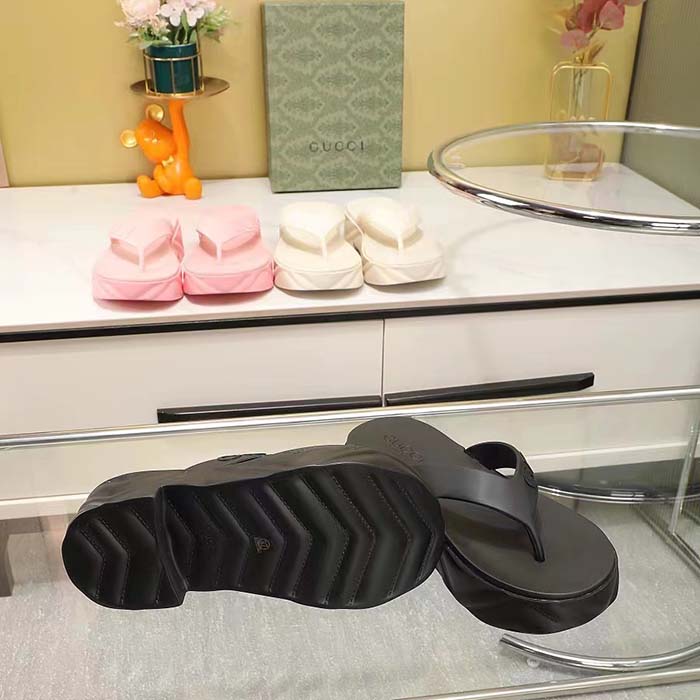 G*u*i women gg thong platform slide sandal black rubber mid 5 cm heel