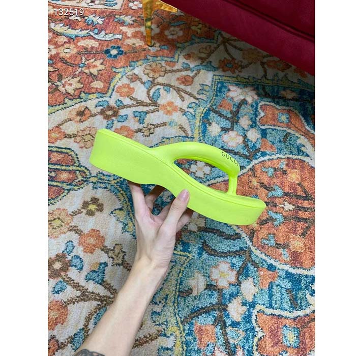 G*u*i women gg thong platform slide sandal light green rubber mid 5 cm heel