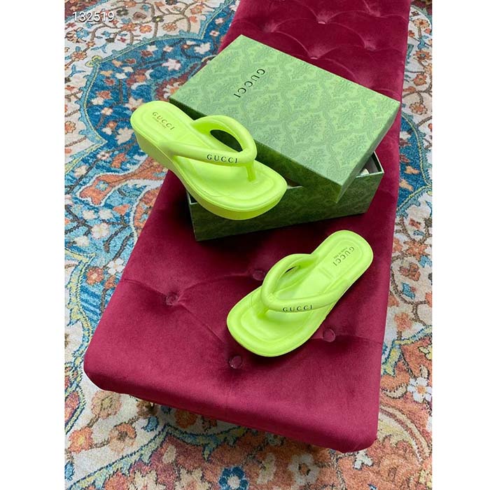 G*u*i women gg thong platform slide sandal light green rubber mid 5 cm heel