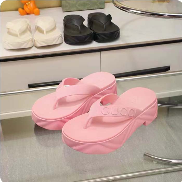 G*u*i women gg thong platform slide sandal pink rubber mid 5 cm heel