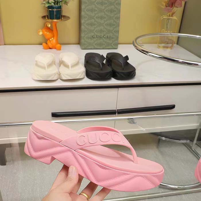 G*u*i women gg thong platform slide sandal pink rubber mid 5 cm heel