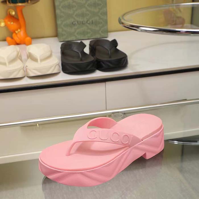 G*u*i women gg thong platform slide sandal pink rubber mid 5 cm heel