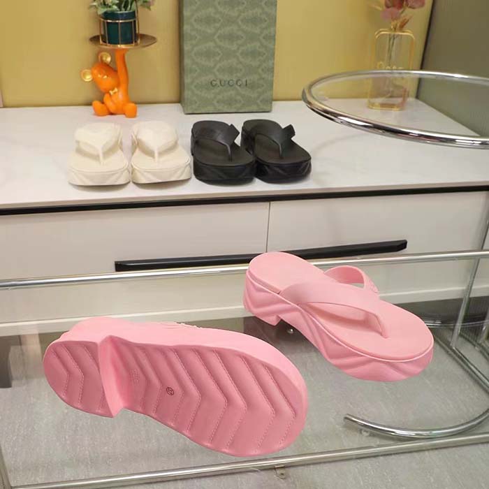 G*u*i women gg thong platform slide sandal pink rubber mid 5 cm heel