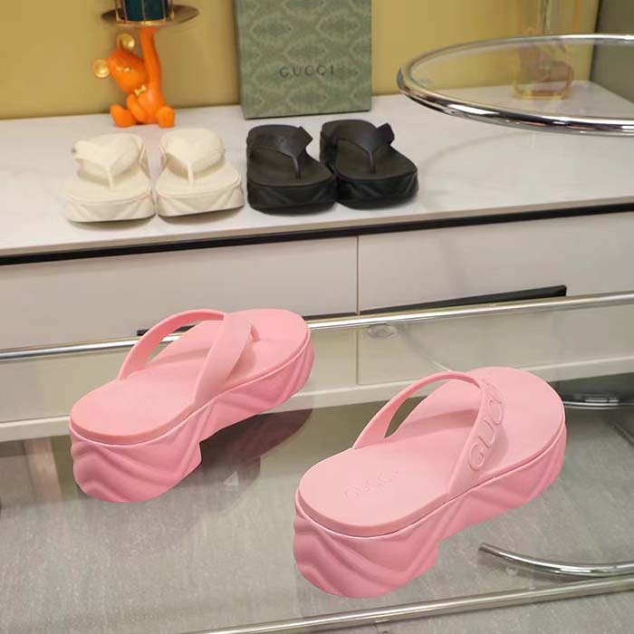 G*u*i women gg thong platform slide sandal pink rubber mid 5 cm heel