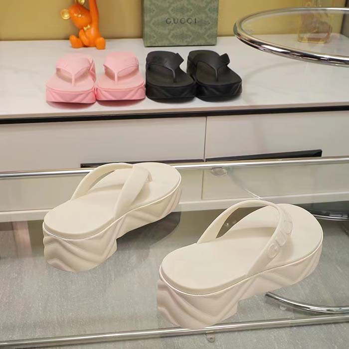 G*u*i women gg thong platform slide sandal white rubber mid 5 cm heel
